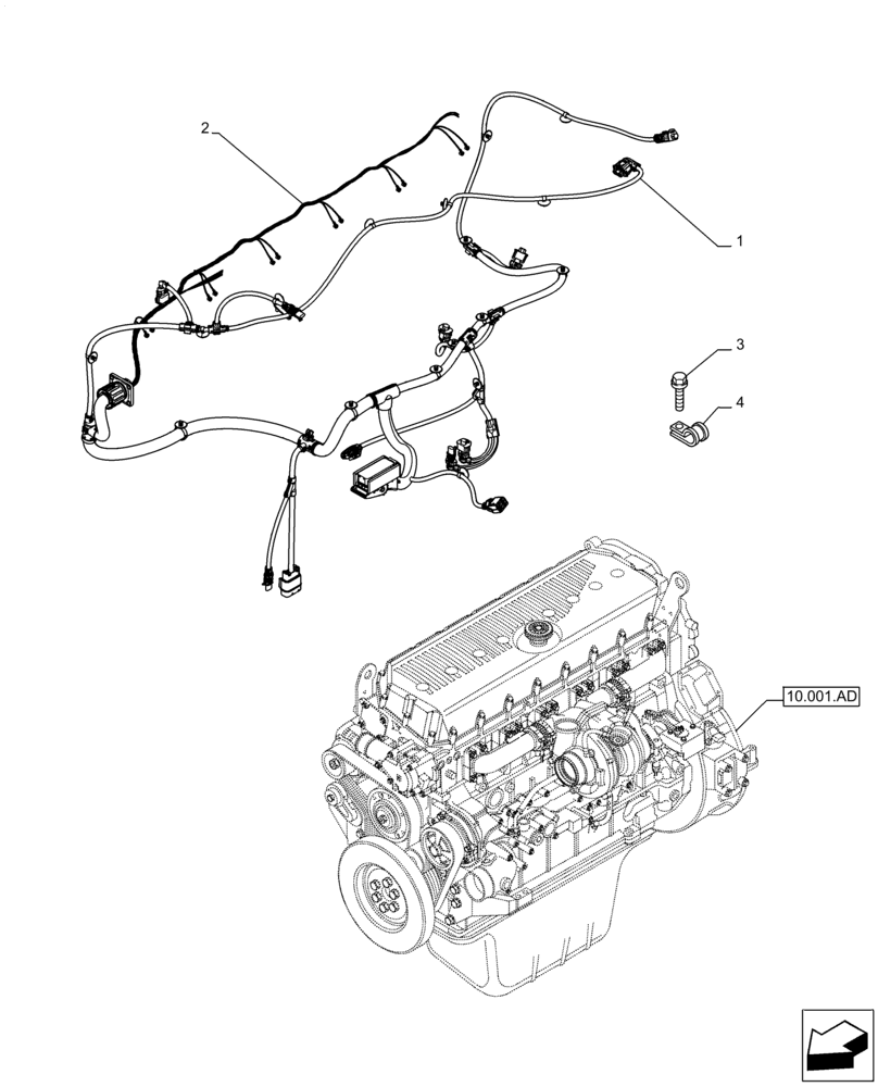 Схема запчастей Case IH F3JFA613D E001 - (55.010.AA) - ENGINE, CABLE (55) - ELECTRICAL SYSTEMS