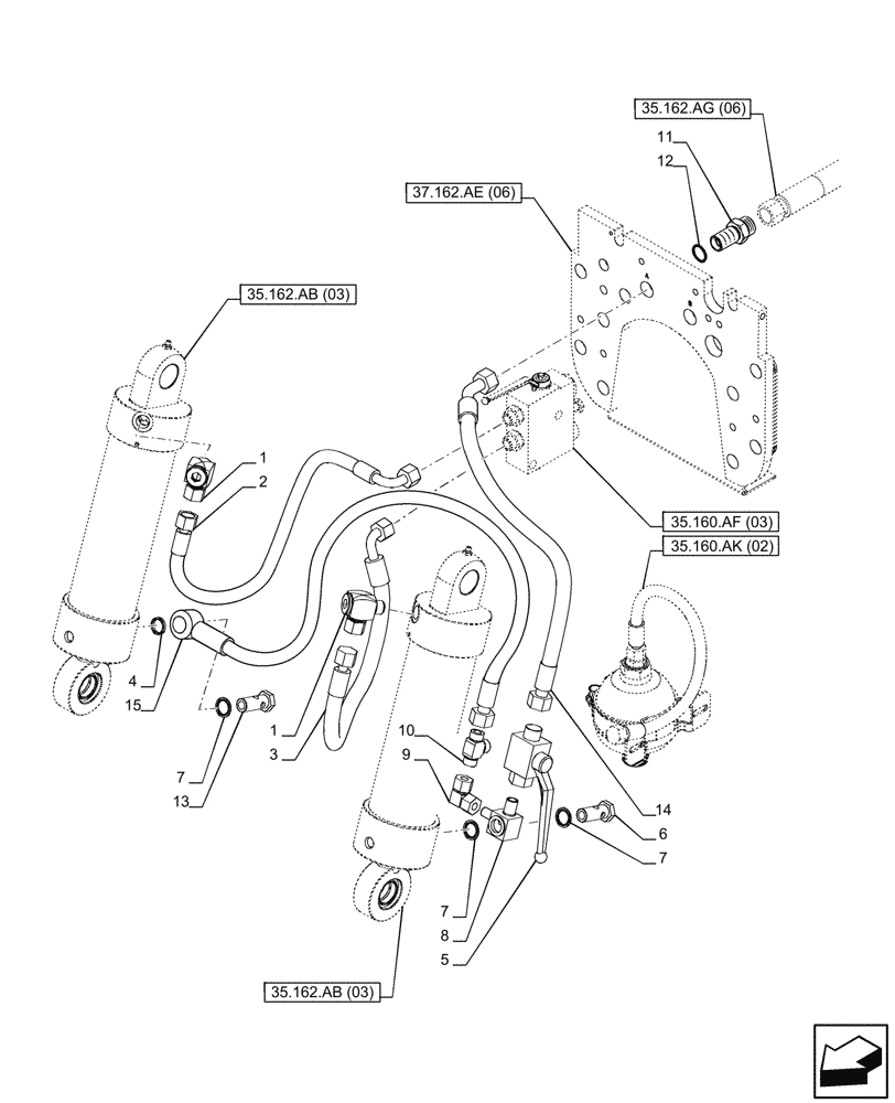 Схема запчастей Case IH PUMA 185 - (35.162.AG[03]) - VAR - 758092 - 3 POINT HITCH, FRONT, W/ COUPLER, CYLINDER, LINE (35) - HYDRAULIC SYSTEMS