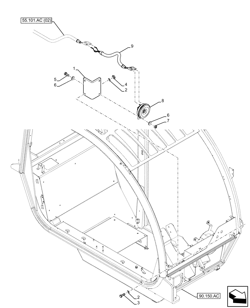 Схема запчастей Case IH FARMLIFT 742 - (55.408.AG[02]) - VAR - 749396, 749727, 749728 - HORN (55) - ELECTRICAL SYSTEMS