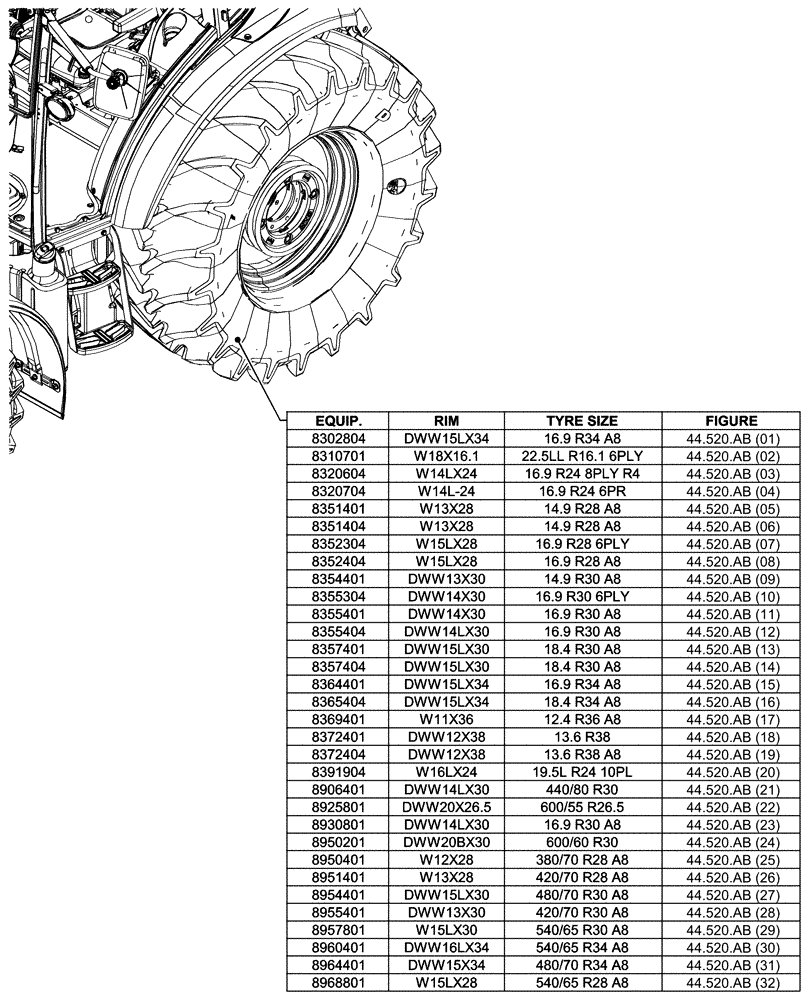 Схема запчастей Case IH FARMALL 95C - (44.000.00[03]) - SECTION INDEX - REAR WHEELS (44) - WHEELS