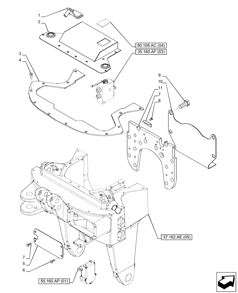 Схема запчастей Case IH PUMA 220 CVT - (37.162.AE[06]) - VAR - 758092 - 3 POINT HITCH, FRONT, W/ COUPLER, SUPPORT, COVERS (37) - HITCHES, DRAWBARS & IMPLEMENT COUPLINGS