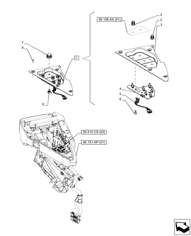 Схема запчастей Case IH PUMA 165 - (55.512.CS[09]) - VAR - 335481 - ARMREST, ELECTRONIC CONTROLS (55) - ELECTRICAL SYSTEMS