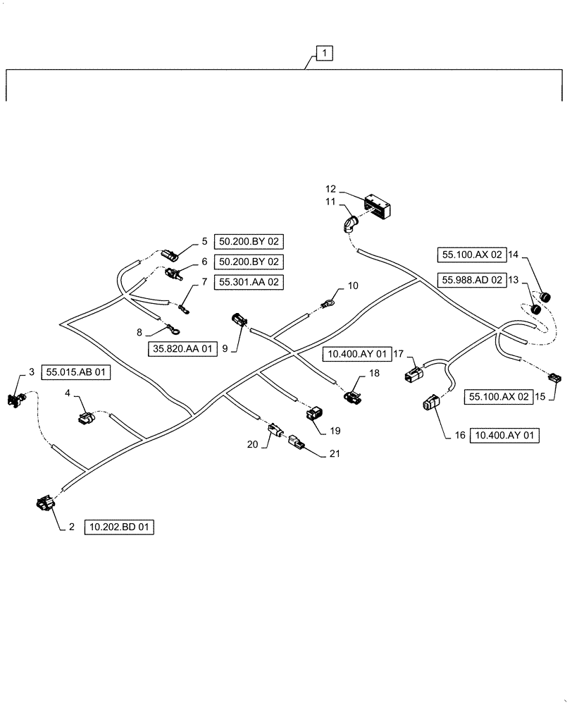 Схема запчастей Case IH STEIGER 540 - (55.015.AB[02]) - ENGINE HARNESS, 540, 580, 620 (55) - ELECTRICAL SYSTEMS