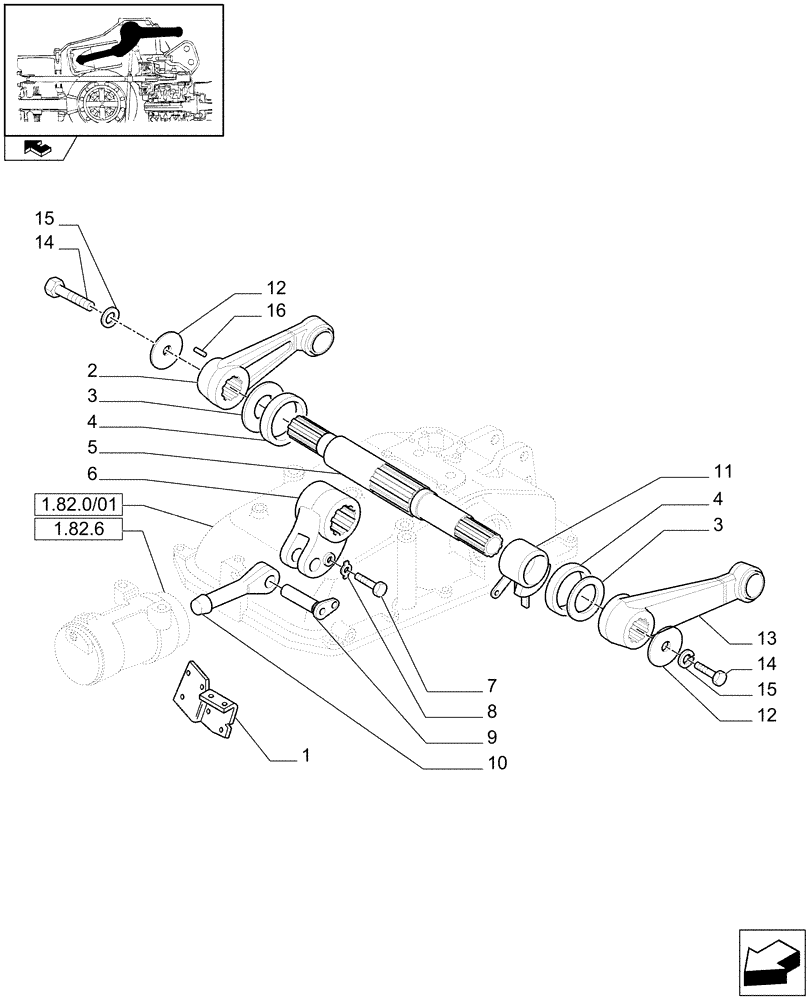 Схема запчастей Case IH FARMALL 85N - (1.82.8/01) - LIFT ARM AND SHAFT SUPPORT (VAR.334565-334578 / 744833) (07) - HYDRAULIC SYSTEM