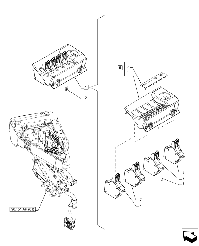 Схема запчастей Case IH PUMA 220 CVT - (55.512.CL[07]) - VAR - 758060, 758061 - 4 REMOTE CONTROL VALVE (EHR), SWITCH (55) - ELECTRICAL SYSTEMS