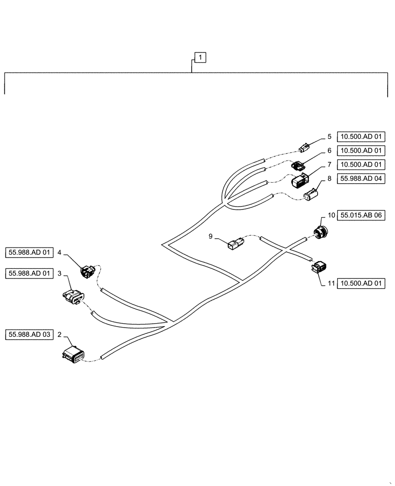 Схема запчастей Case IH QUADTRAC 470 - (55.988.AD[02]) - SCR MAIN FRAME HARNESS, 470, 500 (55) - ELECTRICAL SYSTEMS