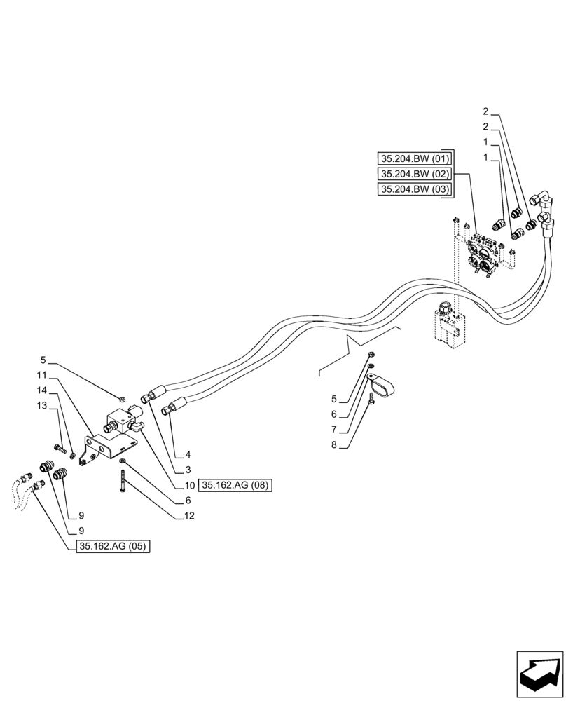 Схема запчастей Case IH PUMA 200 CVT - (35.162.AG[07]) - VAR - 758088 - 3 POINT HITCH, FRONT, CYLINDER, LINE (35) - HYDRAULIC SYSTEMS