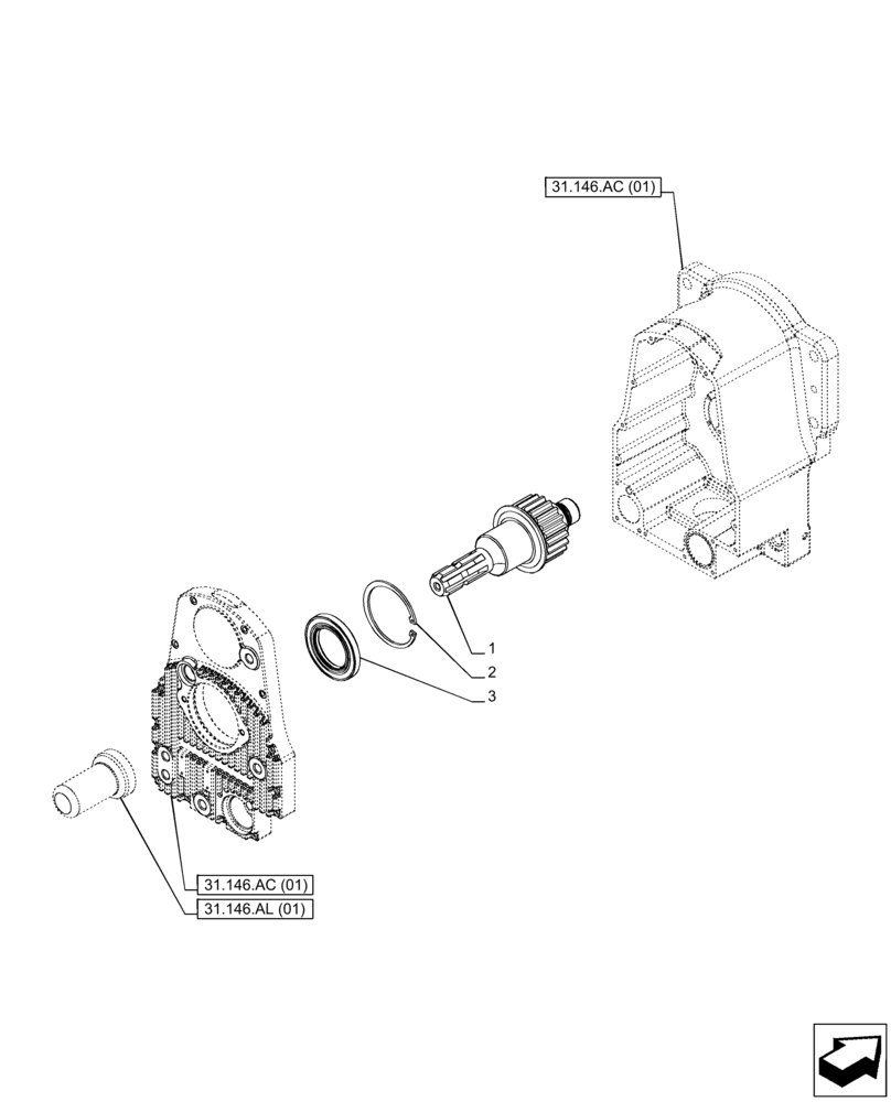 Схема запчастей Case IH PUMA 185 CVT - (31.146.AB[01]) - VAR - 758091, 758093 - 3 POINT HITCH, FRONT, W/ PTO, PTO, OUTPUT SHAFT (31) - IMPLEMENT POWER TAKE OFF