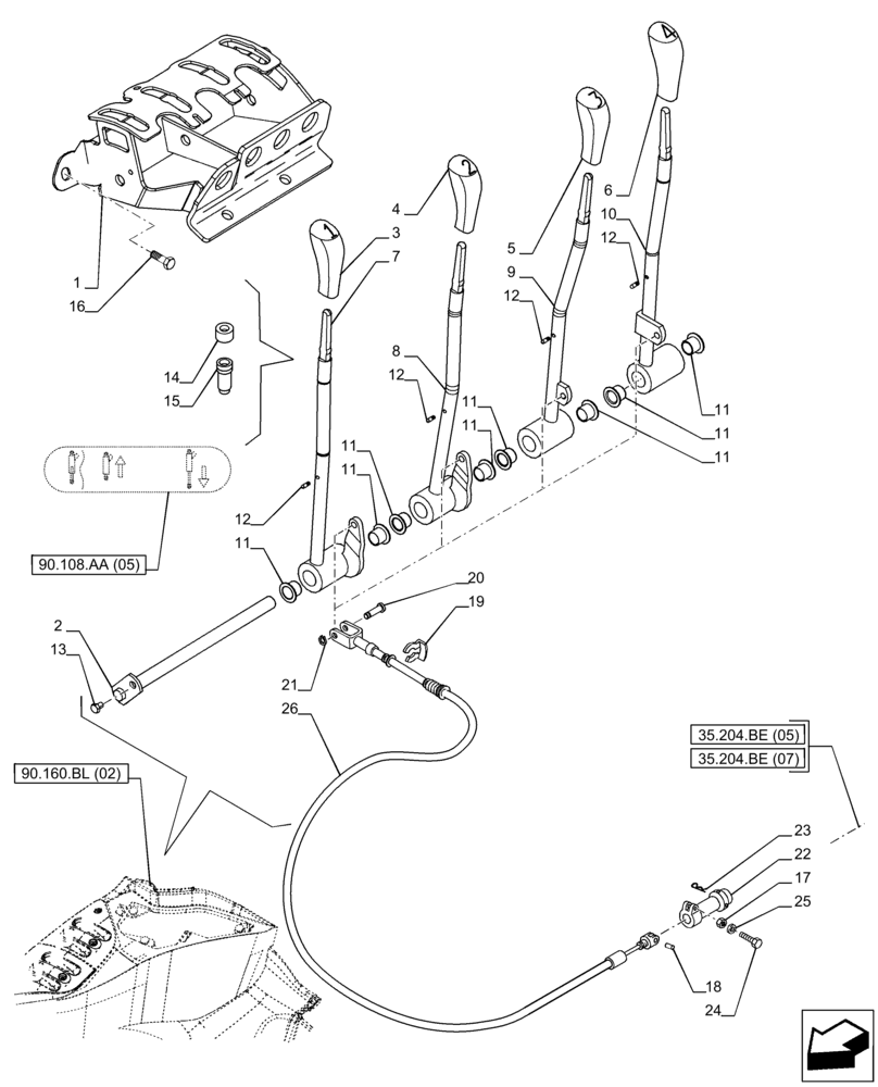 Схема запчастей Case IH PUMA 185 - (35.204.BL[02]) - VAR - 758058 - 4 REMOTE CONTROL VALVE, CONTROL LEVER (35) - HYDRAULIC SYSTEMS