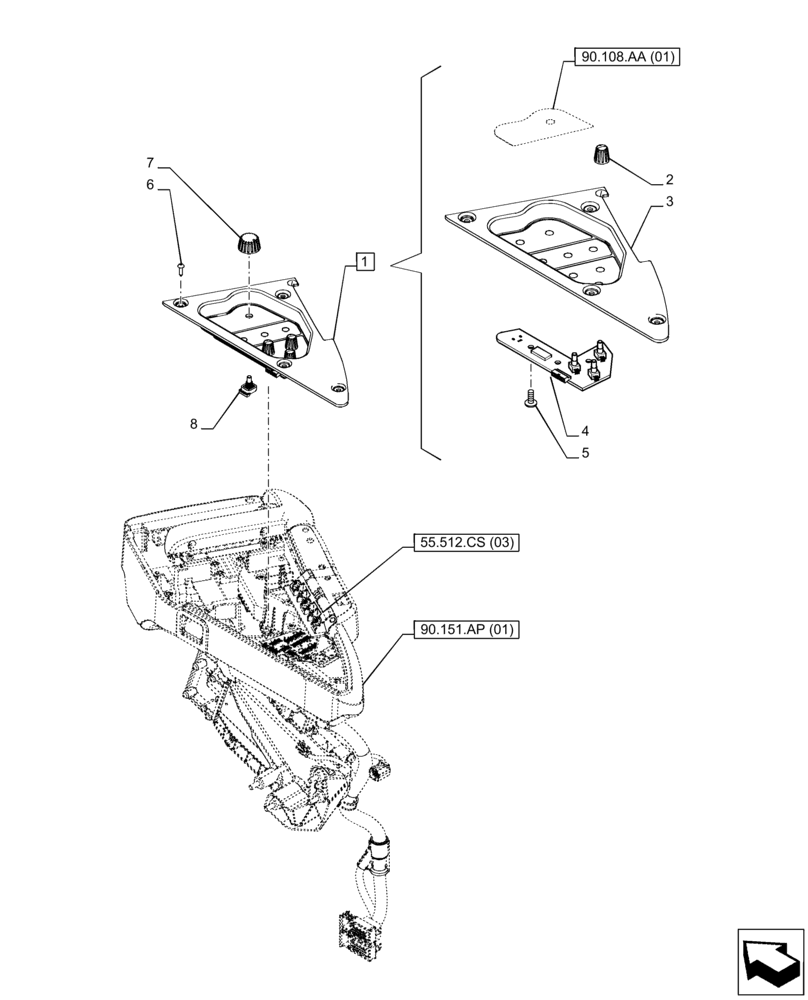 Схема запчастей Case IH PUMA 220 - (55.512.CS[06]) - VAR - 335476, 335479 - ARMREST, ELECTRONIC CONTROLS (55) - ELECTRICAL SYSTEMS