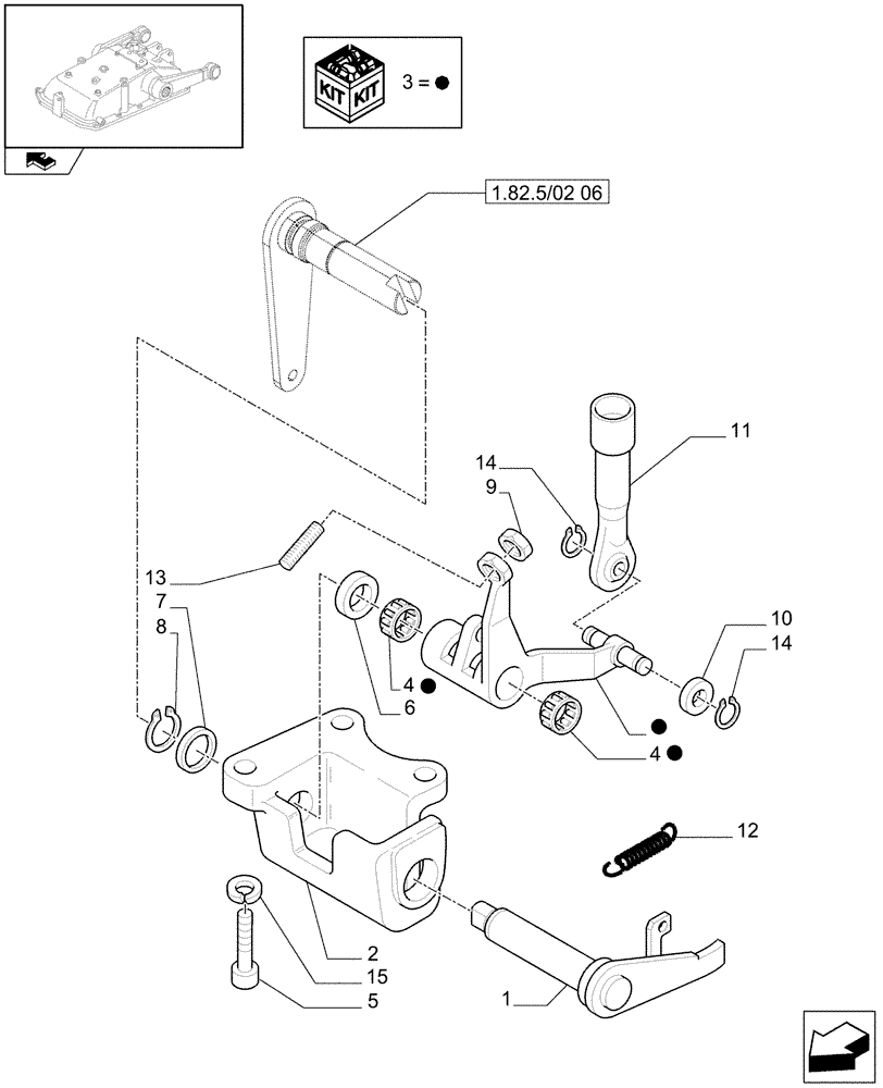 Схема запчастей Case IH FARMALL 95N - (1.82.5/02[05]) - HYDRAULIC LIFT OUTER AND INNER CONTROLS (VAR.334565-334578 / 744833) (07) - HYDRAULIC SYSTEM