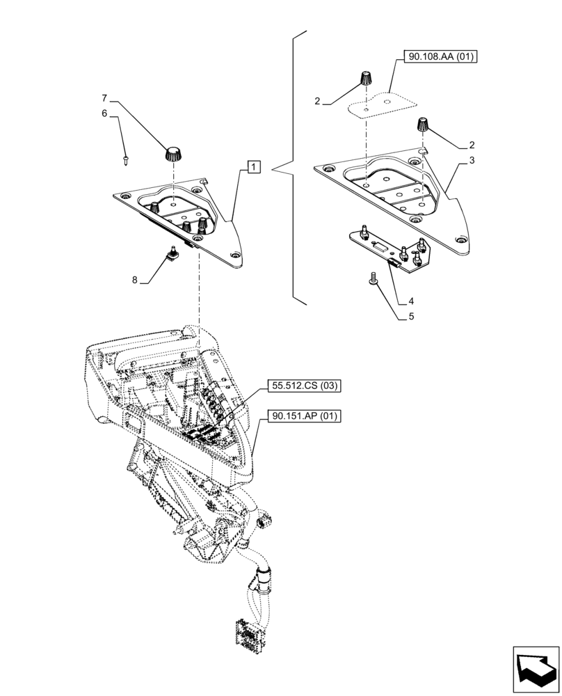 Схема запчастей Case IH PUMA 220 - (55.512.CS[08]) - VAR - 335478, 335480 - ARMREST, ELECTRONIC CONTROLS (55) - ELECTRICAL SYSTEMS