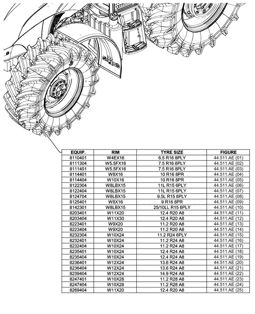 Схема запчастей Case IH FARMALL 95C - (44.000.00[01]) - SECTION INDEX - FRONT WHEELS (44) - WHEELS