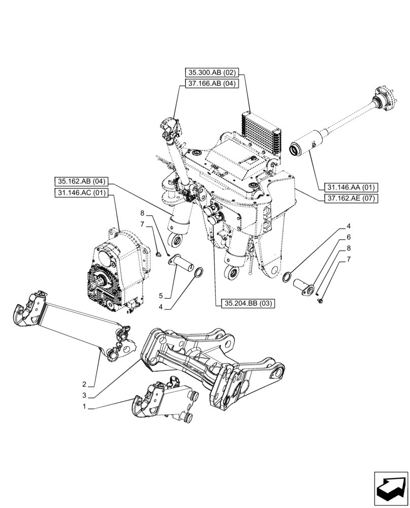 Схема запчастей Case IH PUMA 185 - (37.166.AE[04]) - VAR - 758093 - 3 POINT HITCH, FRONT, W/ PTO, LOWER LINK (37) - HITCHES, DRAWBARS & IMPLEMENT COUPLINGS