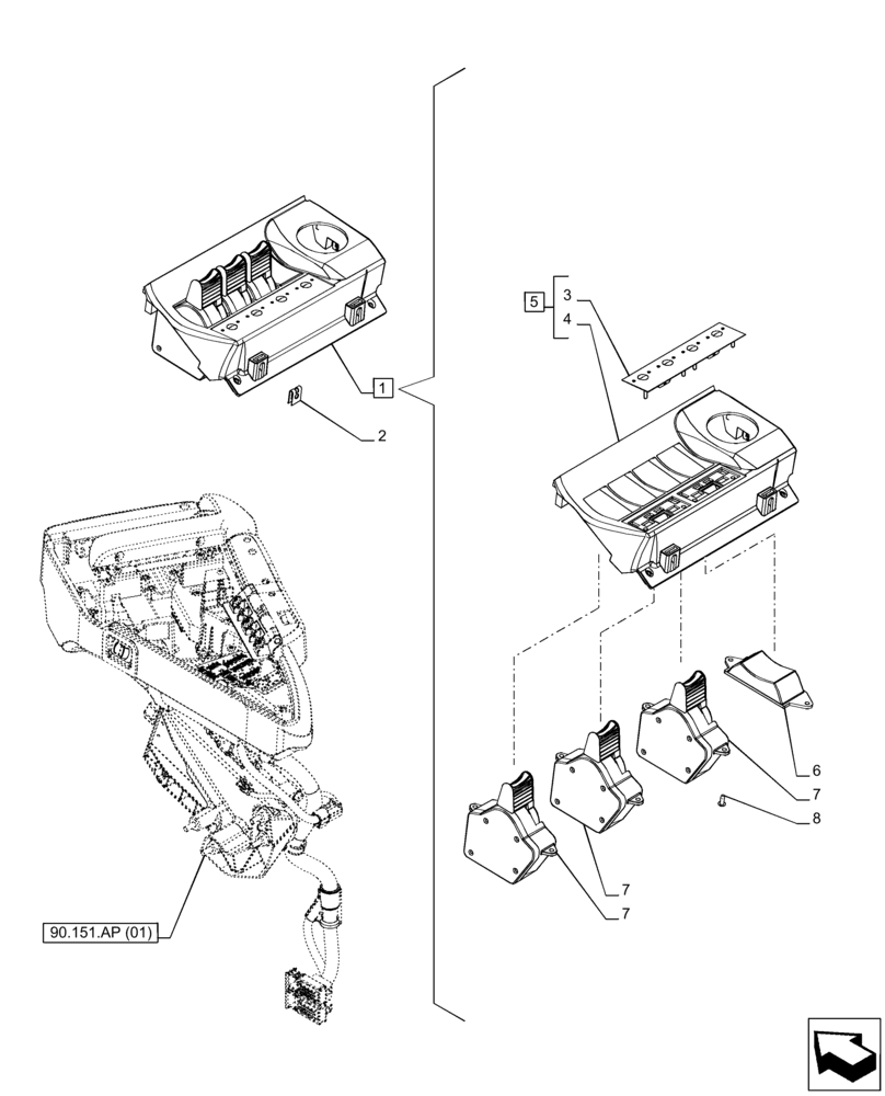 Схема запчастей Case IH PUMA 220 CVT - (55.512.CL[06]) - VAR - 391165, 758059 - 3 REMOTE CONTROL VALVE (EHR), SWITCH (55) - ELECTRICAL SYSTEMS