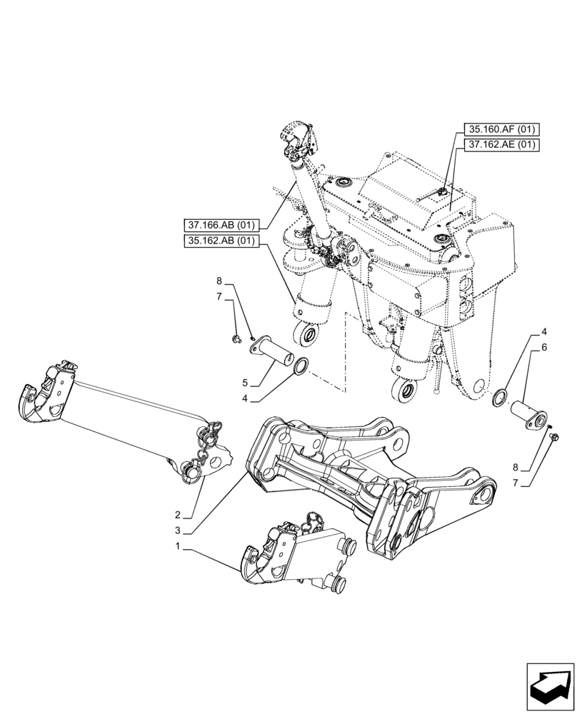 Схема запчастей Case IH PUMA 240 CVT - (37.166.AE[01]) - VAR - 758088, 758089, 758090 - 3 POINT HITCH, LOWER LINK (37) - HITCHES, DRAWBARS & IMPLEMENT COUPLINGS