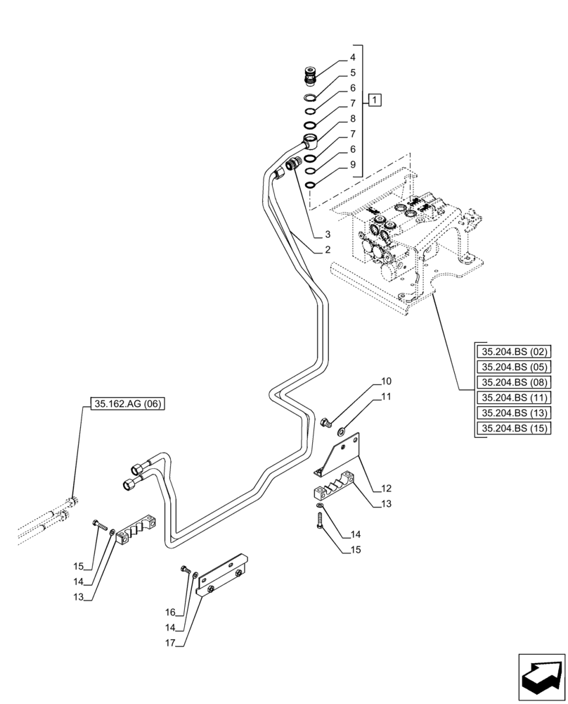 Схема запчастей Case IH PUMA 185 CVT - (35.162.AG[11]) - VAR - 758092, 758093 - 3 POINT HITCH, FRONT, CYLINDER, LINE (35) - HYDRAULIC SYSTEMS