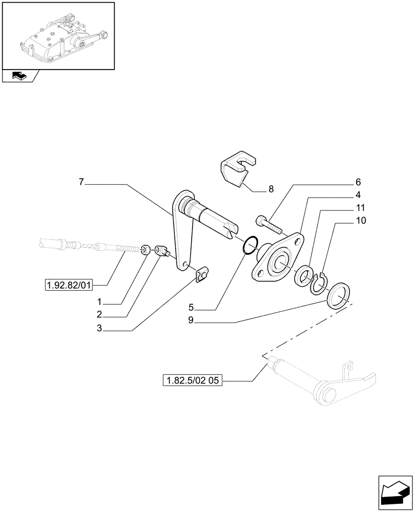 Схема запчастей Case IH FARMALL 105V - (1.82.5/02[06]) - HYDRAULIC LIFT OUTER AND INNER CONTROLS (VAR.334565-334578 / 744833) (07) - HYDRAULIC SYSTEM