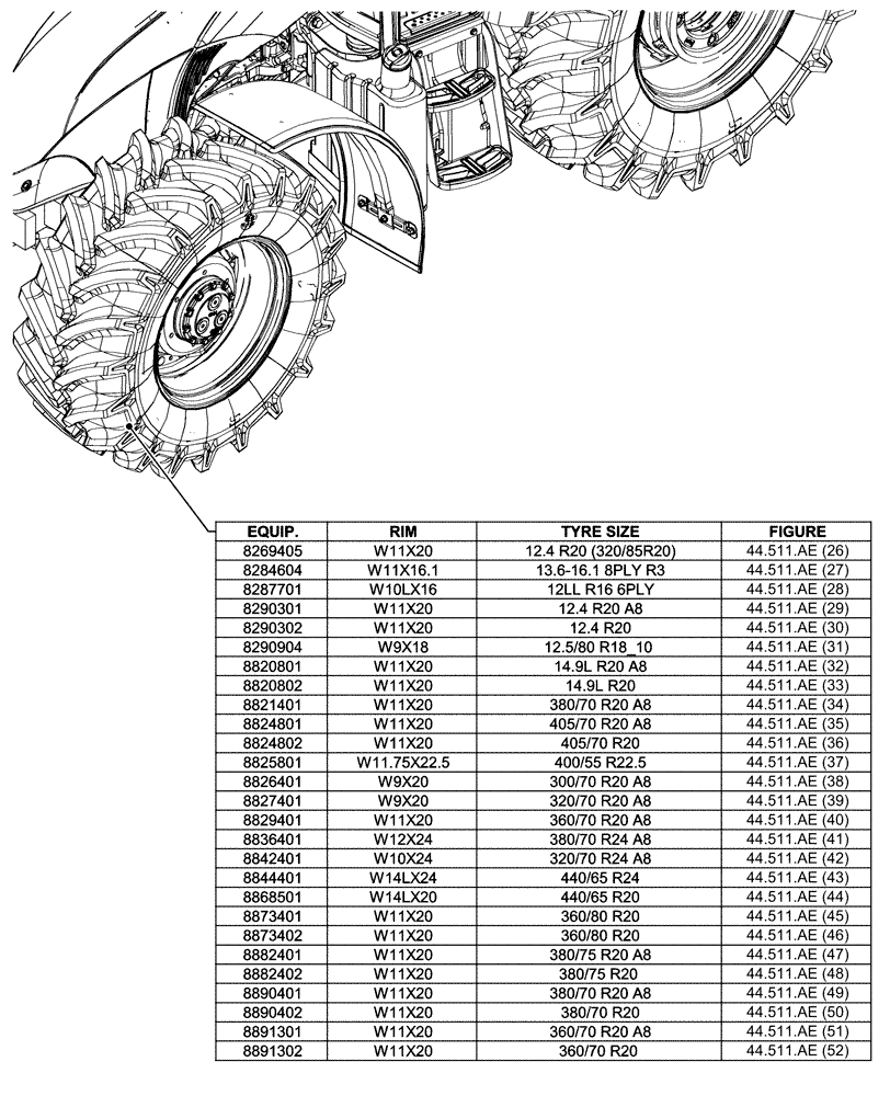 Схема запчастей Case IH FARMALL 95C - (00.000.44[02]) - PICTORIAL INDEX - FRONT WHEELS (00) - GENERAL & PICTORIAL INDEX