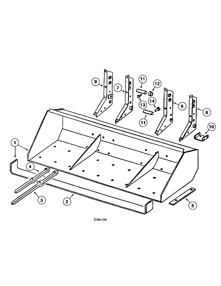 Схема запчастей Case IH 2350 - (3-24) - MATERIAL BUCKET, WITH FOUR PIECE MOUNTING BRACKETS 