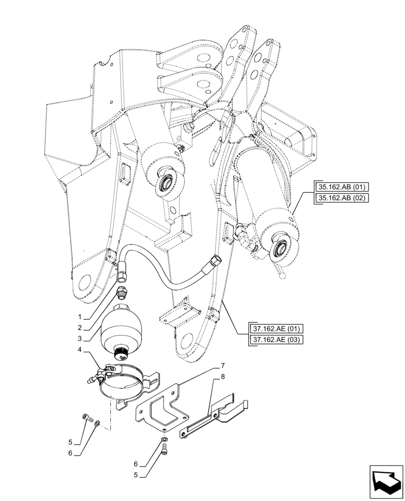 Схема запчастей Case IH PUMA 185 CVT - (35.160.AK[01]) - VAR - 758088, 758089, 758090, 758091 - 3 POINT HITCH, FRONT, ACCUMULATOR (35) - HYDRAULIC SYSTEMS