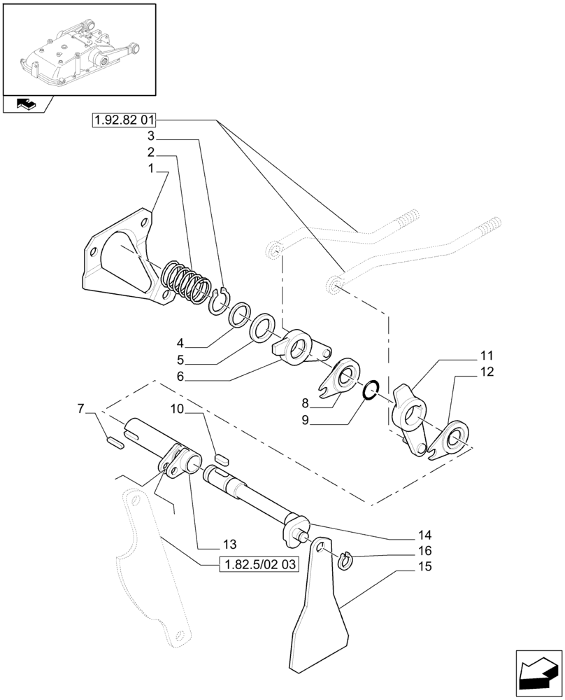 Схема запчастей Case IH FARMALL 105V - (1.82.5/02[01]) - HYDRAULIC LIFT OUTER AND INNER CONTROLS (VAR.334565-334578 / 744833) (07) - HYDRAULIC SYSTEM