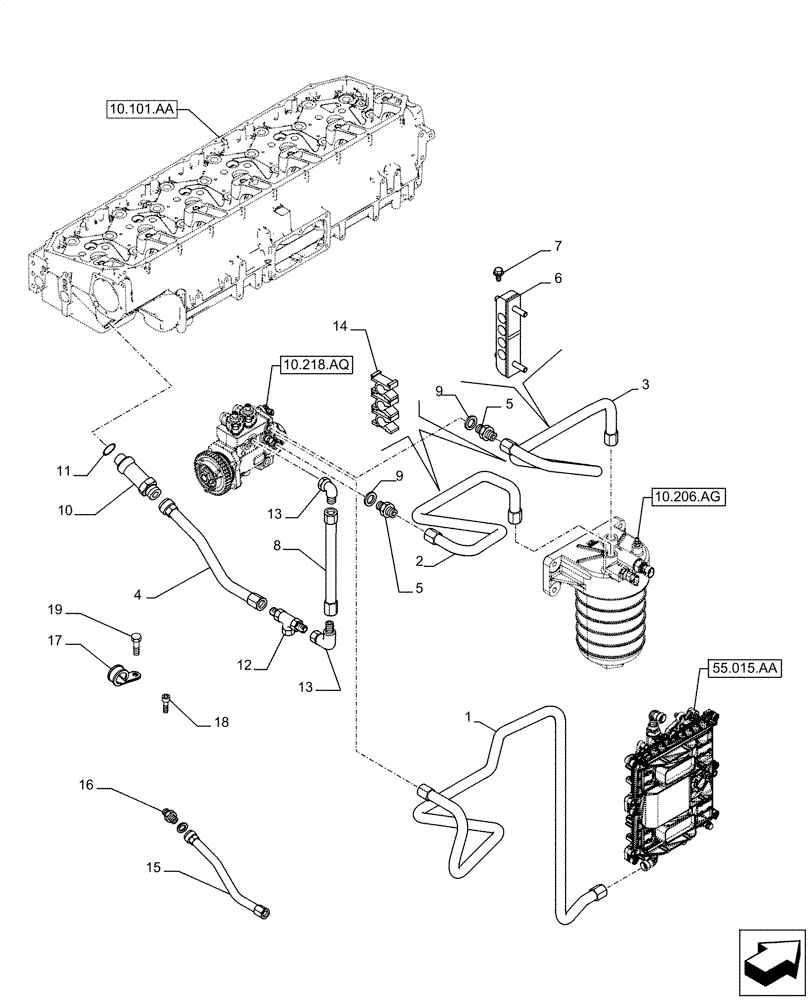 Схема запчастей Case IH F3JFE613A B002 - (10.210.AF) - FUEL LINE (10) - ENGINE