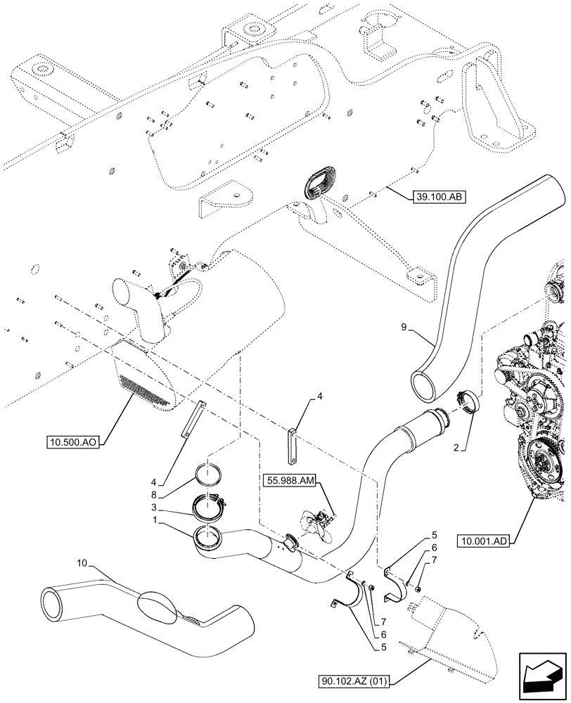 Схема запчастей Case IH FARMLIFT 632 - (10.254.AD[02]) - EXHAUST PIPE - BEGIN DATE 9 APRIL 2014 (10) - ENGINE