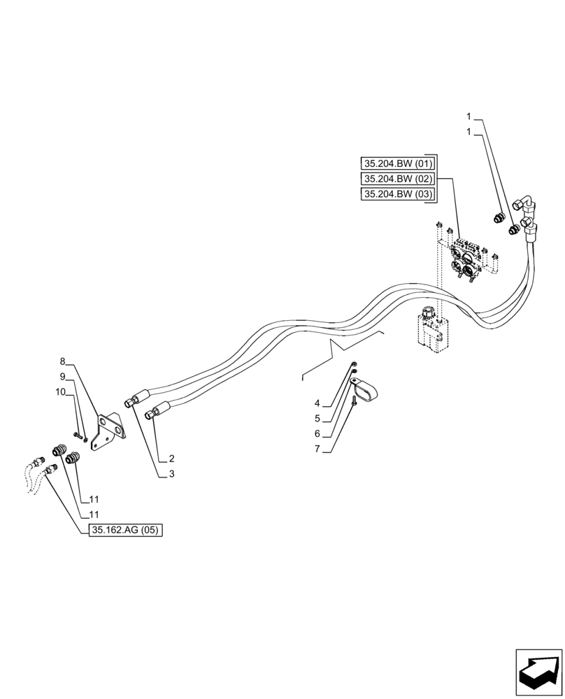 Схема запчастей Case IH PUMA 200 CVT - (35.162.AG[09]) - VAR - 758088 - 3 POINT HITCH, FRONT, CYLINDER, LINE (35) - HYDRAULIC SYSTEMS