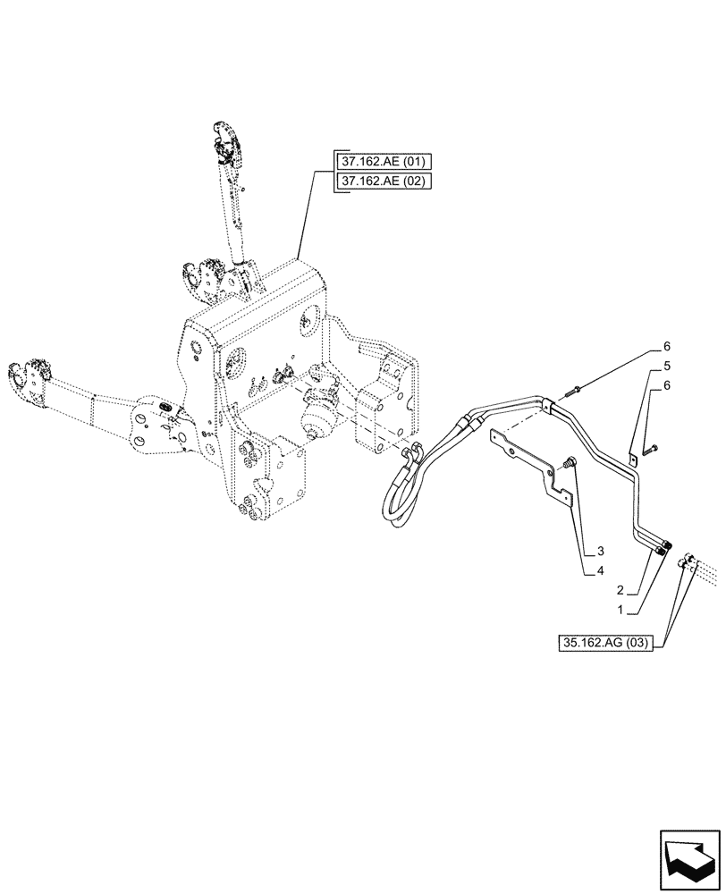 Схема запчастей Case IH PUMA 165 CVT - (35.162.AG[05]) - VAR - 758088, 758089, 758090, 758092 - 3 POINT HITCH, FRONT, CYLINDER, LINE (35) - HYDRAULIC SYSTEMS