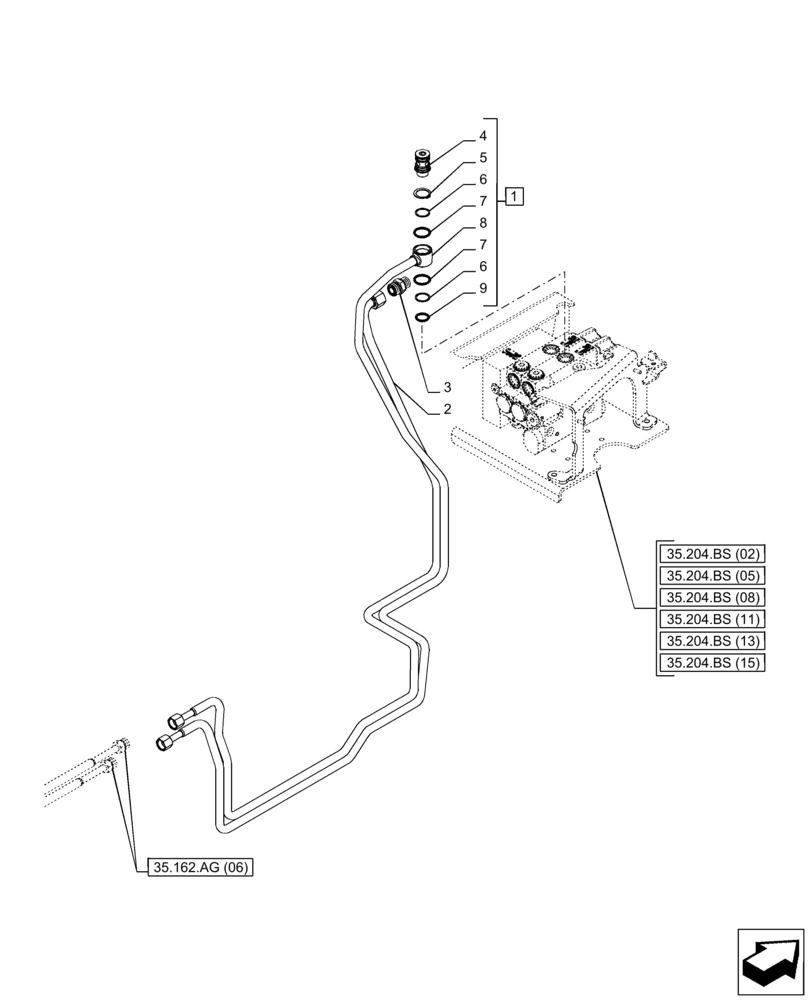 Схема запчастей Case IH PUMA 185 CVT - (35.162.AG[10]) - VAR - 758089, 758090, 758091 - 3 POINT HITCH, FRONT, CYLINDER, LINE (35) - HYDRAULIC SYSTEMS