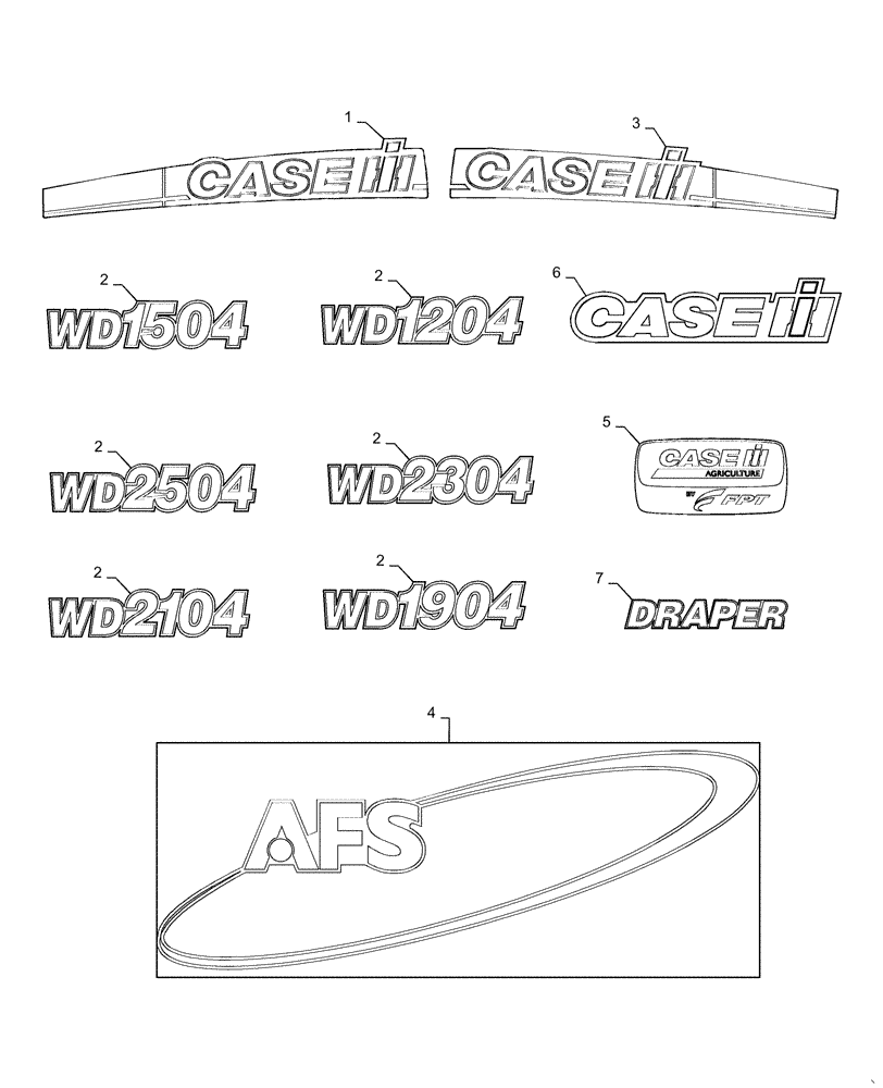 Схема запчастей Case IH WD1204 - (90.108.AB) - DECALS, MODEL IDENTITY PLATE (90) - PLATFORM, CAB, BODYWORK AND DECALS