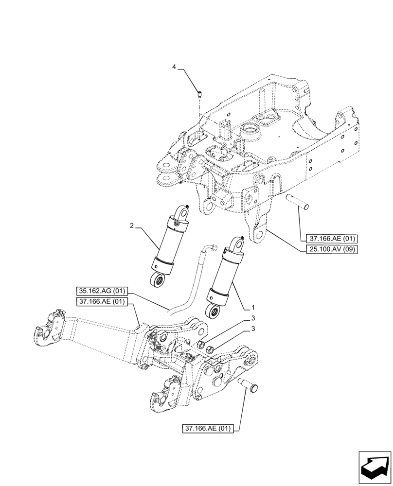 Схема запчастей Case IH PUMA 165 CVT - (35.162.AB[01]) - VAR - 758088, 758089, 758090, 758091, 758092, 758093 - 3 POINT HITCH, FRONT, CYLINDER (35) - HYDRAULIC SYSTEMS