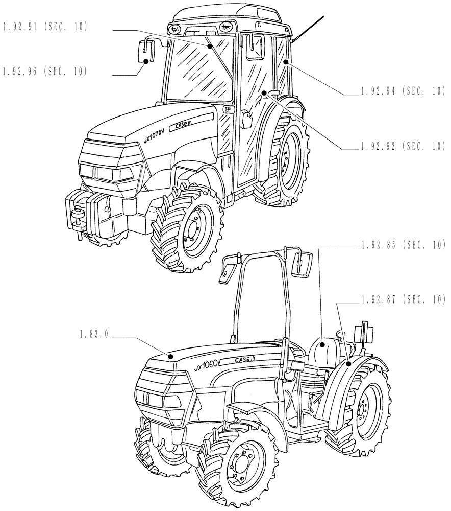 Схема запчастей Case IH JX1070N - (1.82.9) - SEC. 08 - SHEET METAL (08) - SHEET METAL