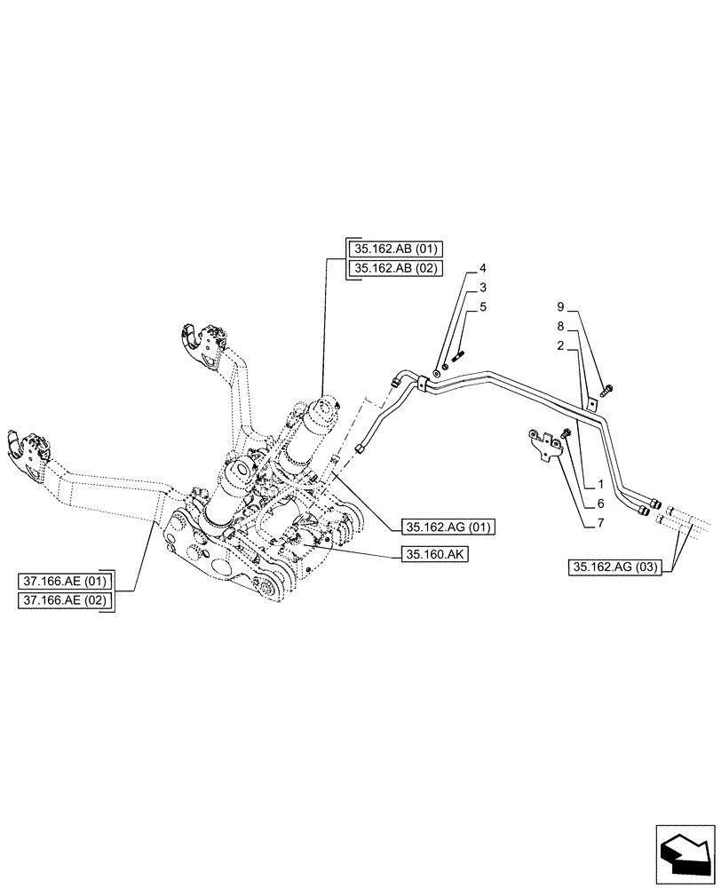 Схема запчастей Case IH PUMA 150 - (35.162.AG[02]) - VAR - 758088, 758089, 758090, 758091, 758092, 758093 - 3 POINT HITCH, FRONT, CYLINDER, LINE (35) - HYDRAULIC SYSTEMS