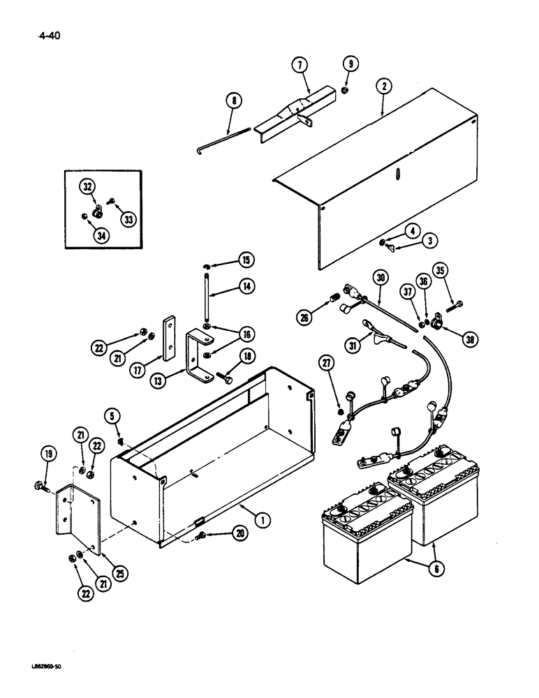 Схема запчастей Case IH 1822 - (4-40) - BATTERY BOX, BATTERY AND CABLES (06) - ELECTRICAL SYSTEMS