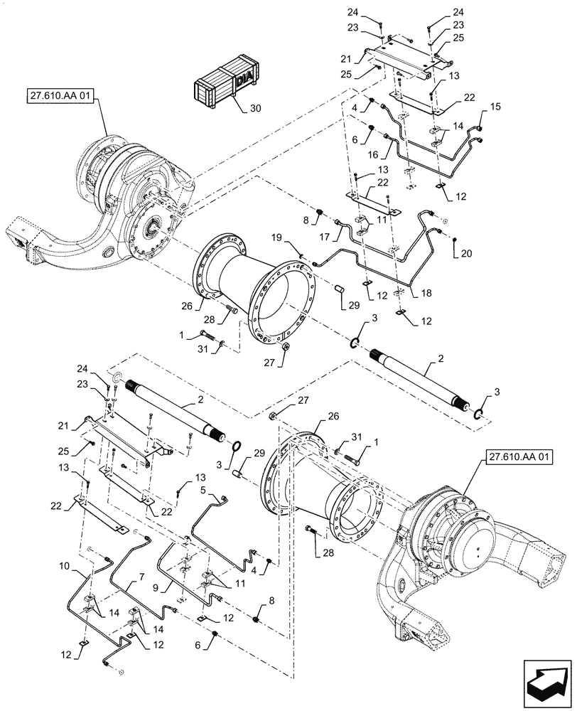 Схема запчастей Case IH MAGNUM 340 - (27.610.AC[01]) - AXLE EXTENSION, UPBOX AXLES (27) - REAR AXLE SYSTEM