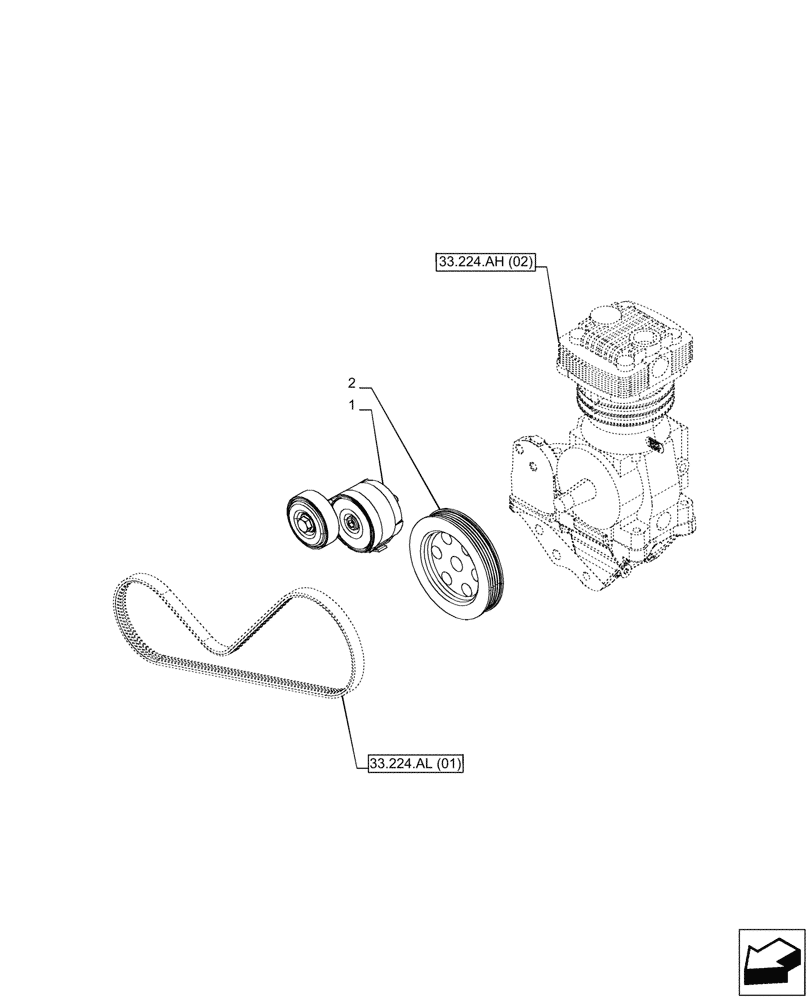 Схема запчастей Case IH PUMA 240 CVT - (33.224.AO[02]) - VAR - 758038, 758039, 758041, 758042, 758043, 758044 - TRAILER BRAKE, COMPRESSOR, PULLEY (33) - BRAKES & CONTROLS