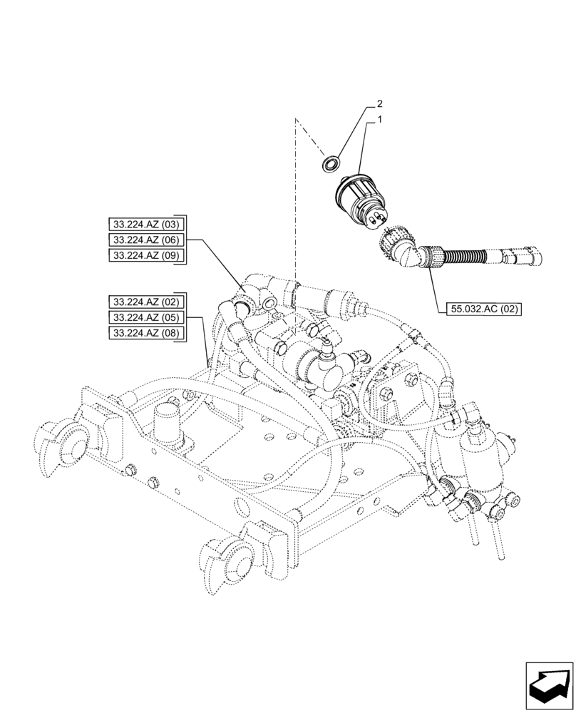 Схема запчастей Case IH PUMA 150 - (55.032.AA[01]) - VAR. 758038, 758039, 758041, 758042, 758043, 758044 - TRAILER BRAKE VALVE, SENSOR (55) - ELECTRICAL SYSTEMS