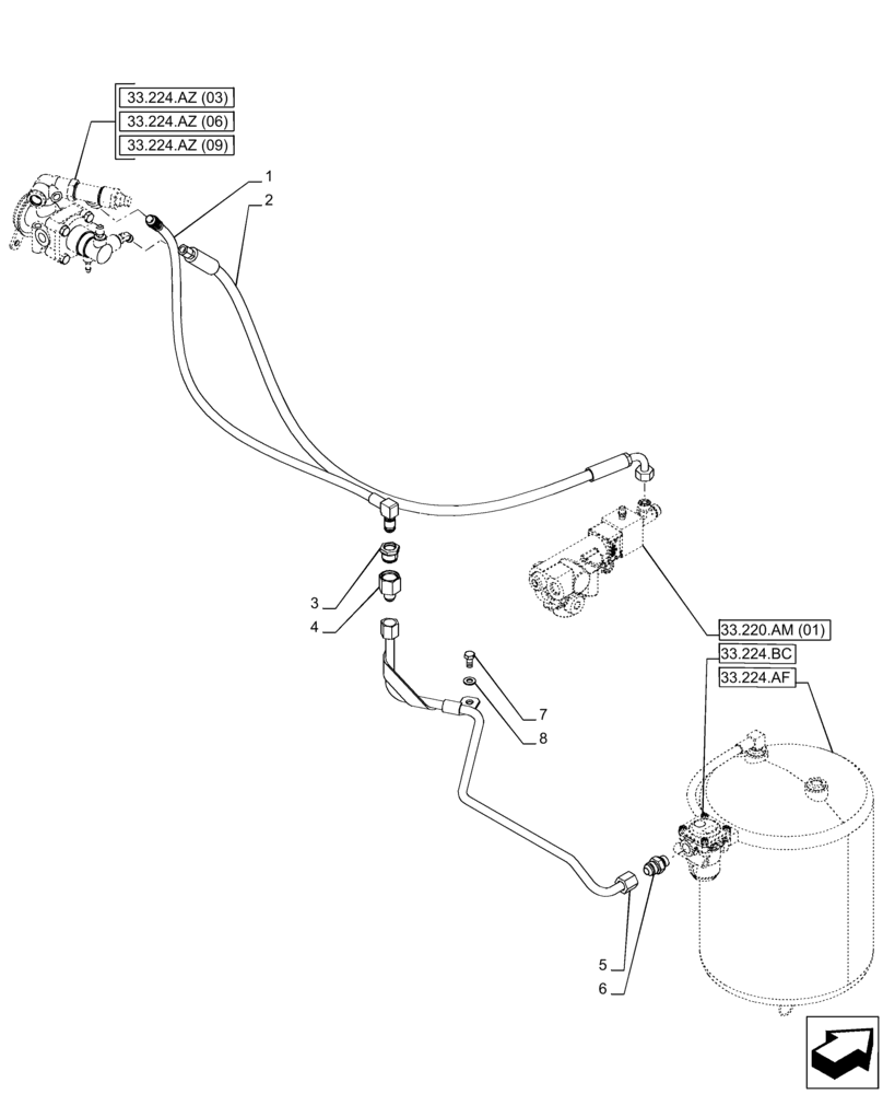 Схема запчастей Case IH PUMA 165 - (33.224.AQ[02]) - VAR - 758038, 758039, 758041, 758042, 758043, 758044 - TRAILER BRAKE VALVE, INLINE (33) - BRAKES & CONTROLS