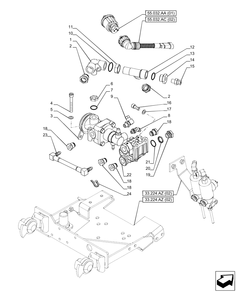 Схема запчастей Case IH PUMA 165 - (33.224.AZ[03]) - VAR. 758038, 758039 - TRAILER BRAKE VALVE (33) - BRAKES & CONTROLS