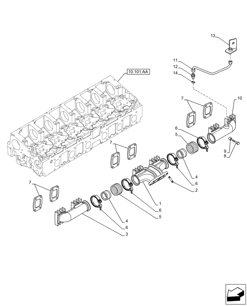 Схема запчастей Case IH F3GFE613A B001 - (10.254.AC) - EXHAUST MANIFOLD (10) - ENGINE