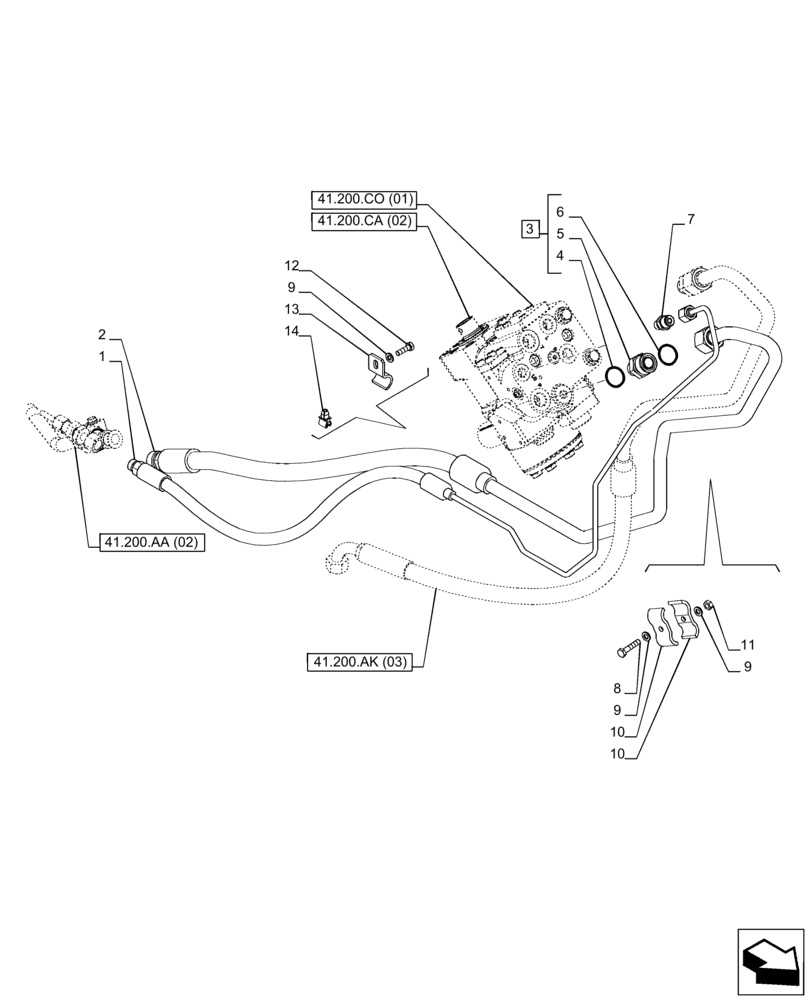 Схема запчастей Case IH PUMA 165 - (41.200.AA[05]) - VAR - 758267, 758271, 758278 - STEERING VALVE, LINE, POWERSHIFT (41) - STEERING