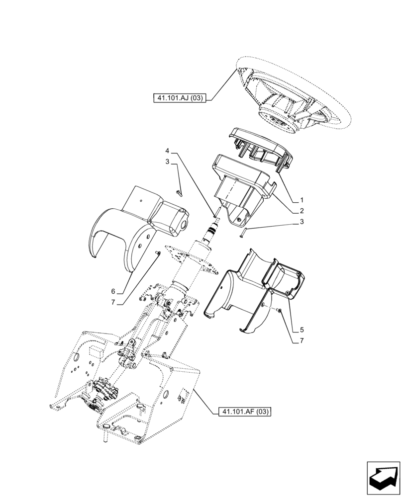 Схема запчастей Case IH PUMA 200 CVT - (41.101.AB[02]) - VAR - 758267, 758271, 758275, 758278 - STEERING COLUMN, COVERS (41) - STEERING