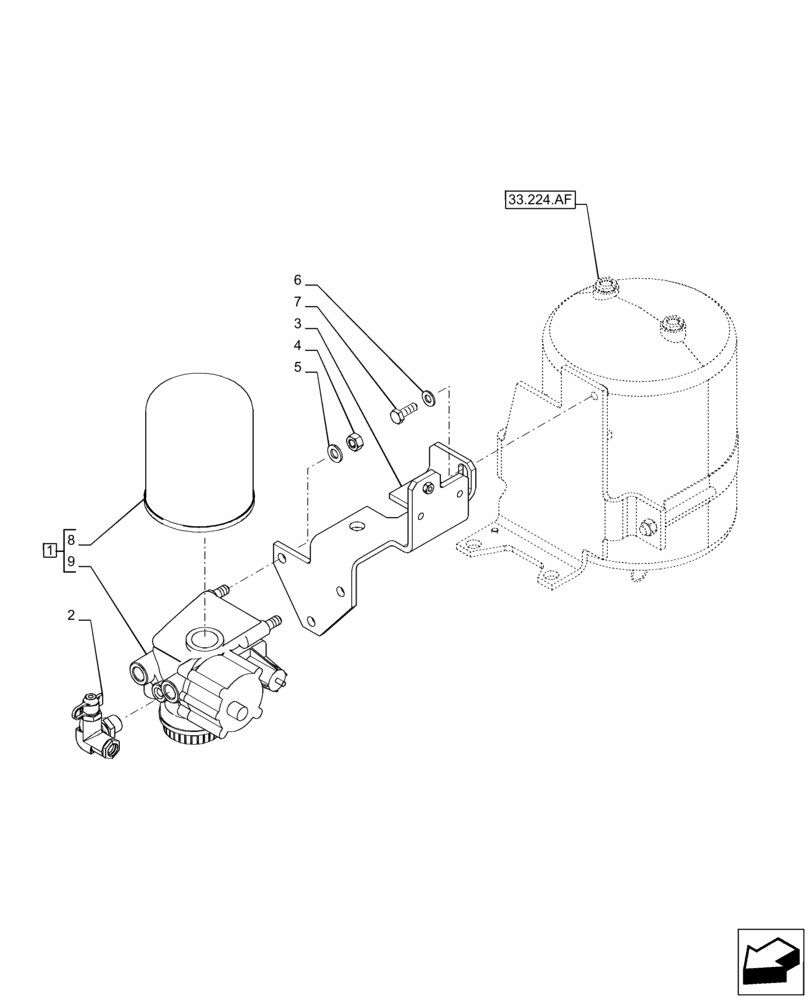 Схема запчастей Case IH PUMA 200 CVT - (33.224.AG) - VAR - 758038, 758039, 758041, 758042, 758043, 758044 - PNEUMATIC TRAILER BRAKE, AIR DRYER (33) - BRAKES & CONTROLS