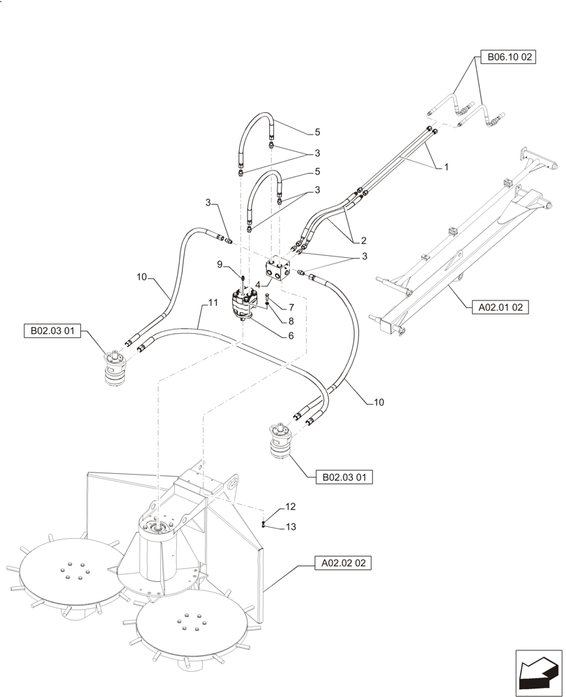 Схема запчастей Case IH A4000 - (B06.10[03]) - HYDRAULIC CIRCUIT (TOPPER & CROPDIVIDER MOTORS) (DOUBLE) Hydraulic Components & Circuits