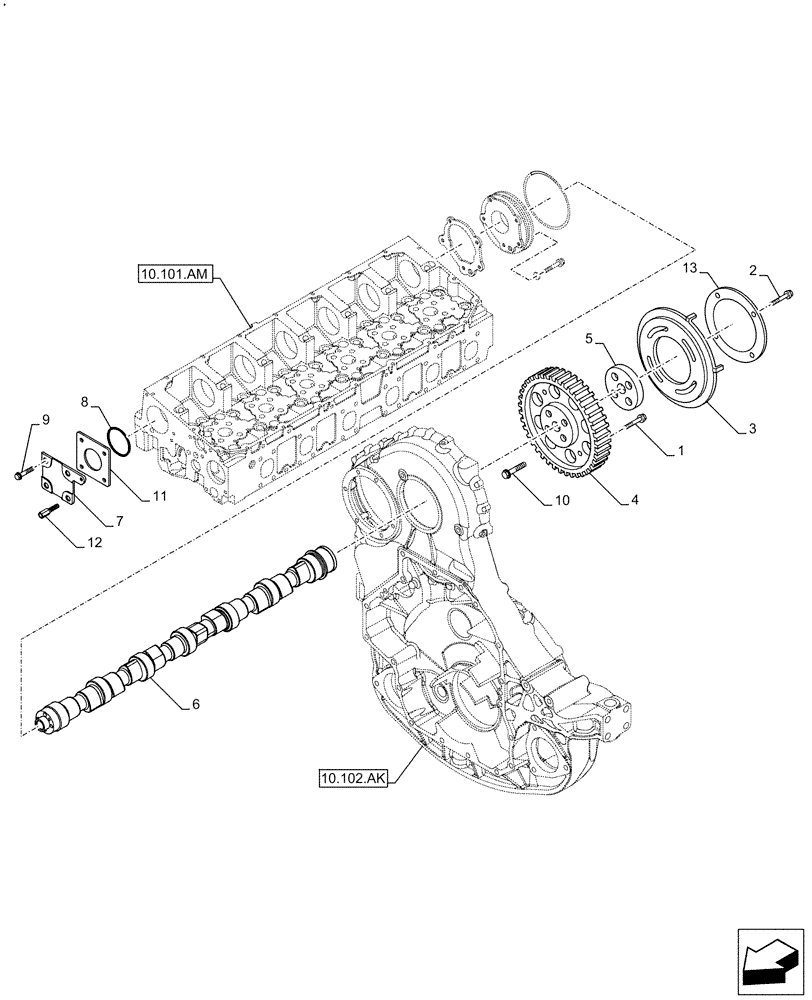 Схема запчастей Case IH F3GFE613A B001 - (10.106.AA) - CAMSHAFT (10) - ENGINE