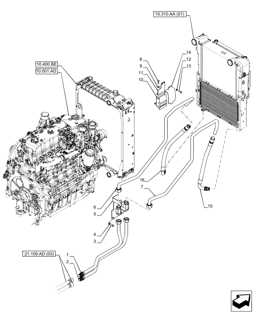 Схема запчастей Case IH PUMA 200 CVT - (21.109.AD[04]) - VAR - 337427, 337433, 391138, 758022 - TRANSMISSION, OIL COOLER, LINE (21) - TRANSMISSION