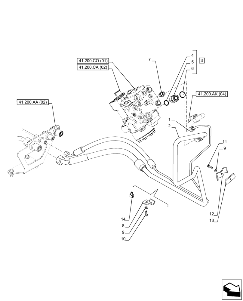 Схема запчастей Case IH PUMA 220 - (41.200.AA[05]) - VAR - 758267, 758271, 758278 - STEERING VALVE, LINE, POWERSHIFT - END YR 02-APR-2014 (41) - STEERING