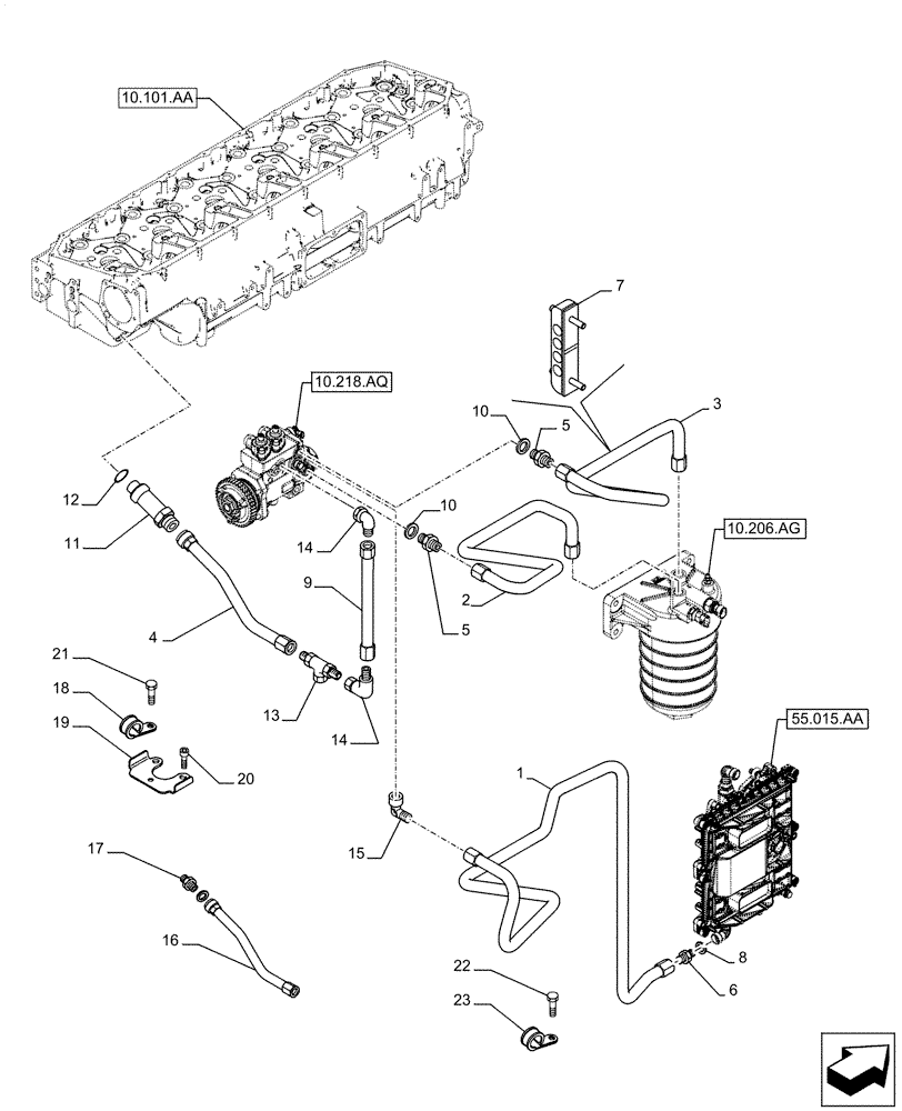 Схема запчастей Case IH F3GFE613A B001 - (10.210.AF) - FUEL SUPPLY LINES (10) - ENGINE